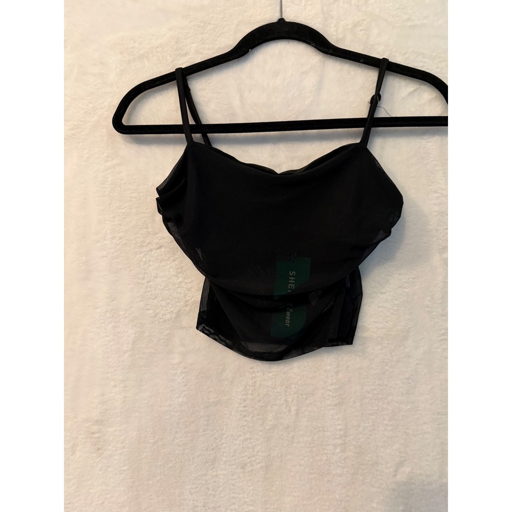 SHEIN EZwear Mesh Crop Cami Top NWT Women Small Cowl Neck Adjustable Straps